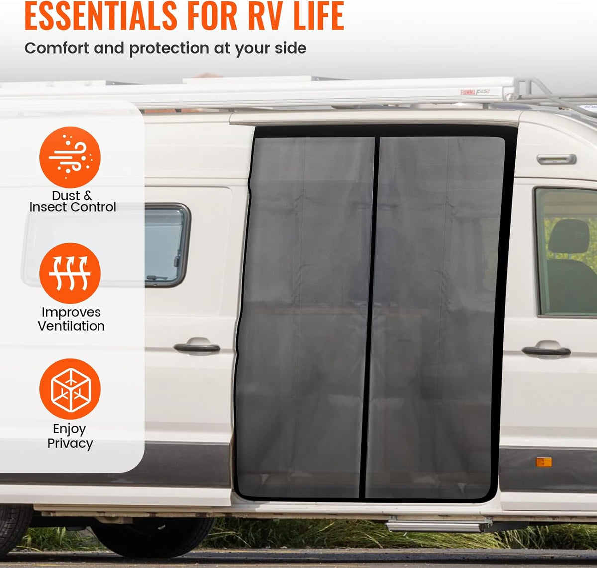 83''H x 59''W Van Bug Screen Side Door Sliding Door Window Covers with Magnetic Closure Car Window Screens for Mercedes Sprinter Motorhome Camper