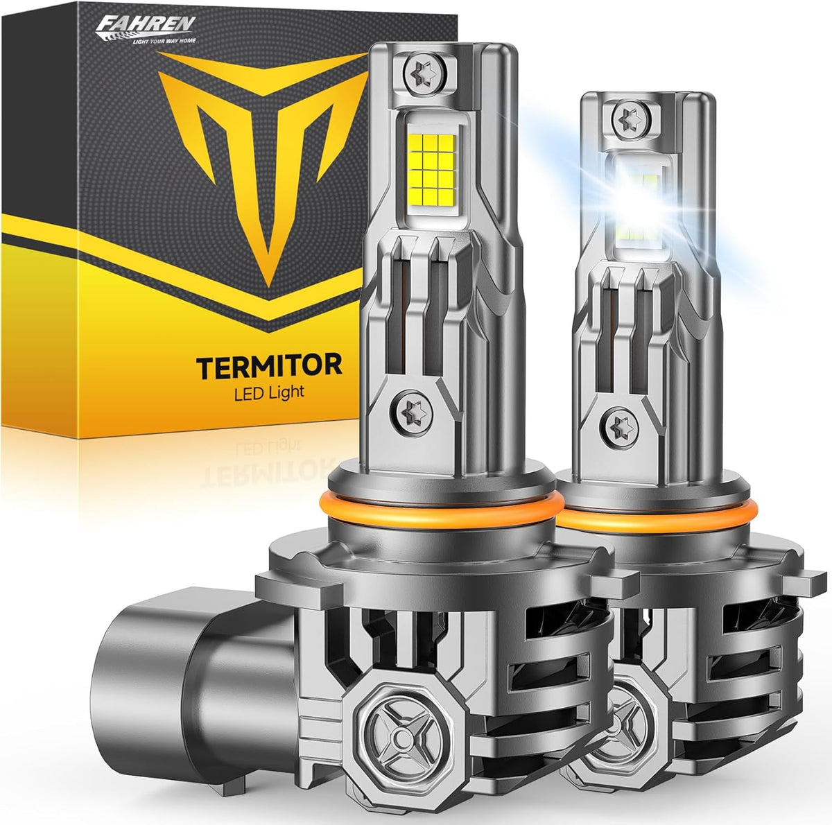 FAHREN Upgraded 9012 LED Bulbs, 60000LM 1000% Ultra-Bright, Real 1:1 Mini Size, Hir2 Light Bulb Halogen Replacement, 6500K Cool White, 70000HRS+ Lifespan, Quick Install No Adapter Needed, Pack of 2
