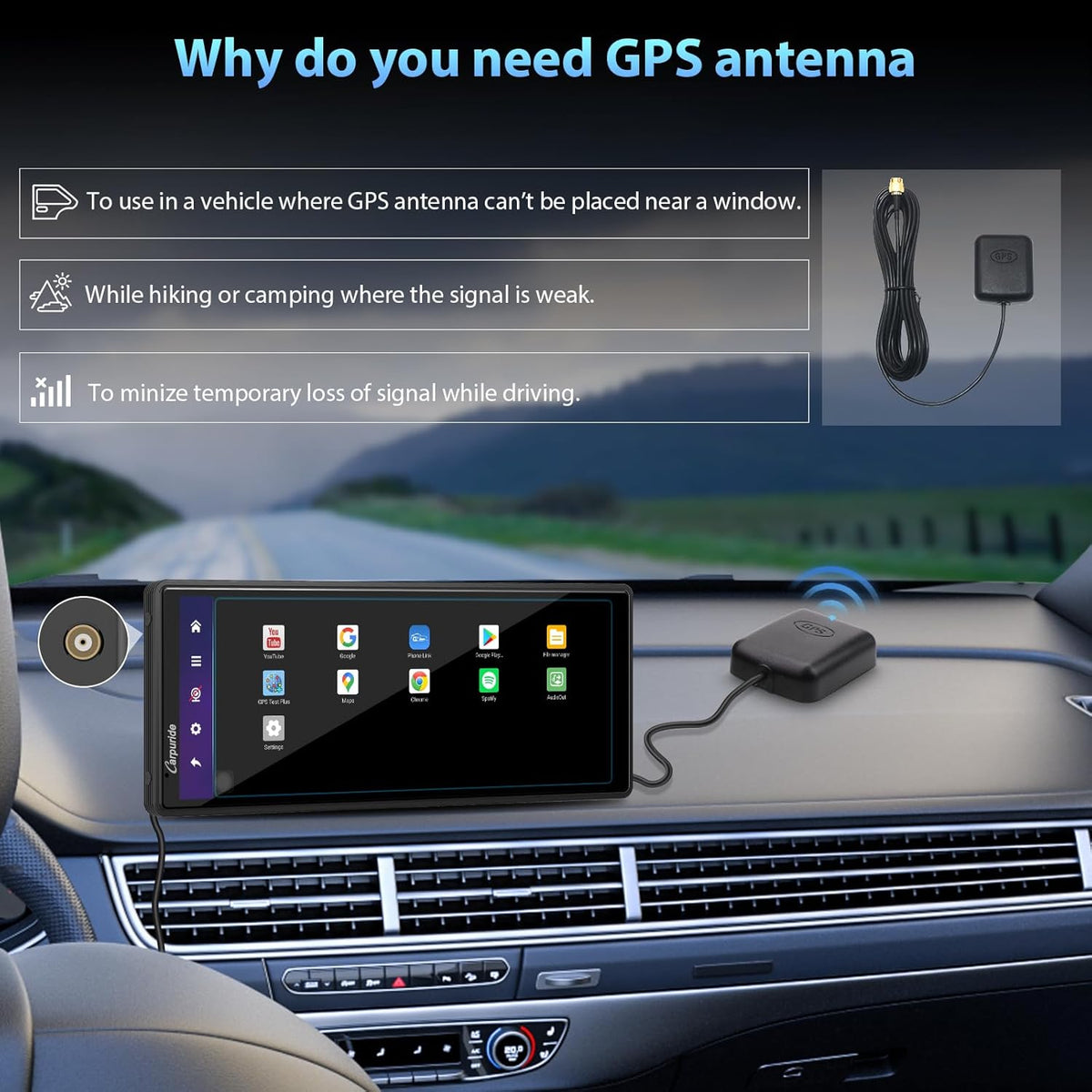 CARPURIDE Wireless CarPlay & Android Auto 4+64GB 8-Core, Online & Offline GPS Navigation 10.26 inch Car Play Screen, G00GLE Play, Mirror Link, Bluetooth, GPS-Antenne, Backup Cam