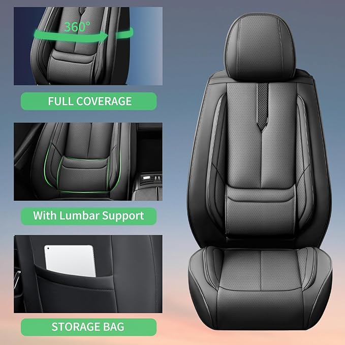 Fit Outback Car Seat Covers for Subaru Outback 2010-2024 2025 2026 -Upgraded Premium Waterproof & Breathable Leather,Airbag Compatible,All-Weather Seat Cushion Protector,Full Set,Black
