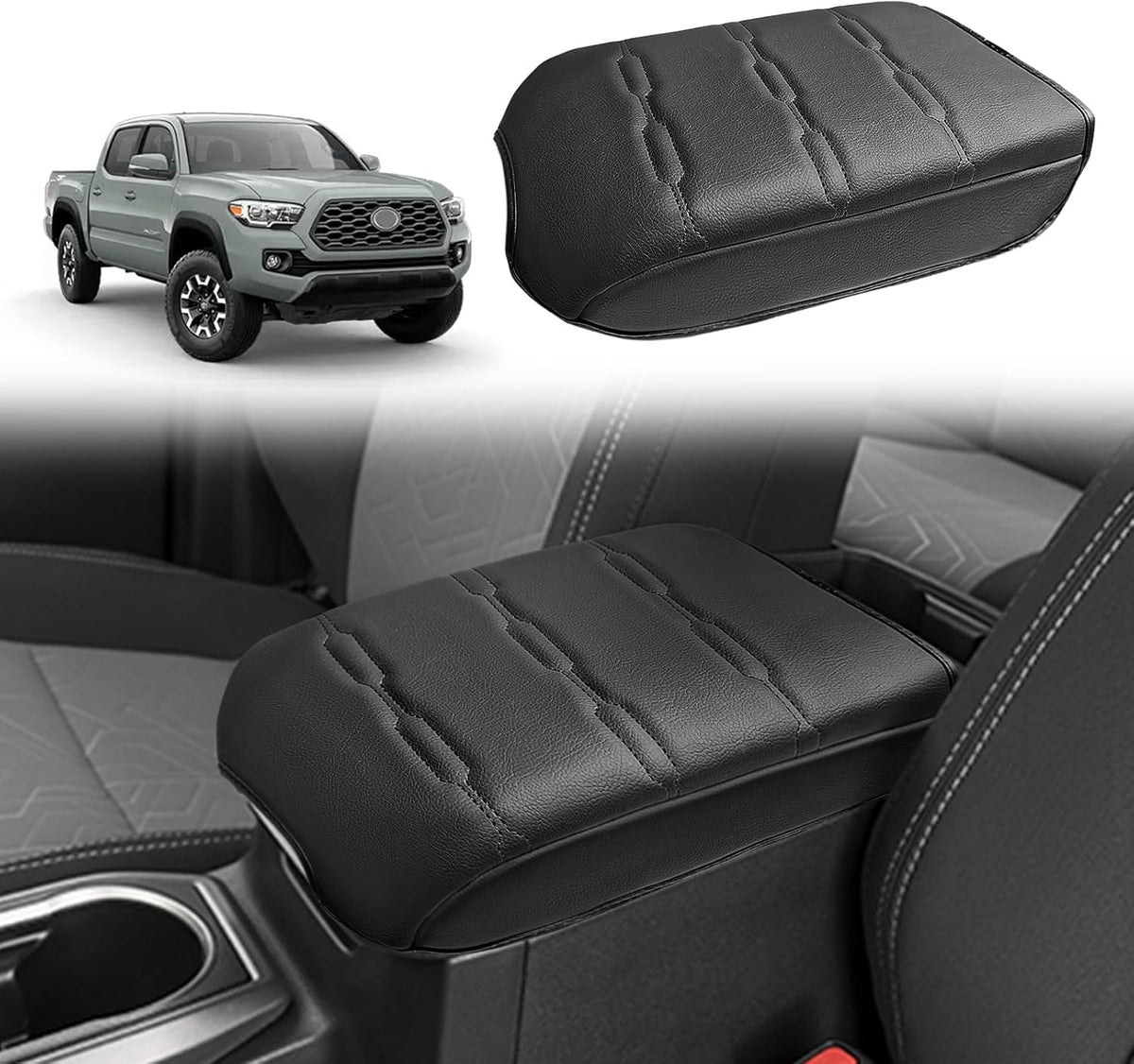 Muslogy Center Console Armrest Cover Compatible with Toyota Tacoma 2016-2023 Comfort Armrest Pad Arm Rest Cushion Vegan Leather Protector Regular Thick