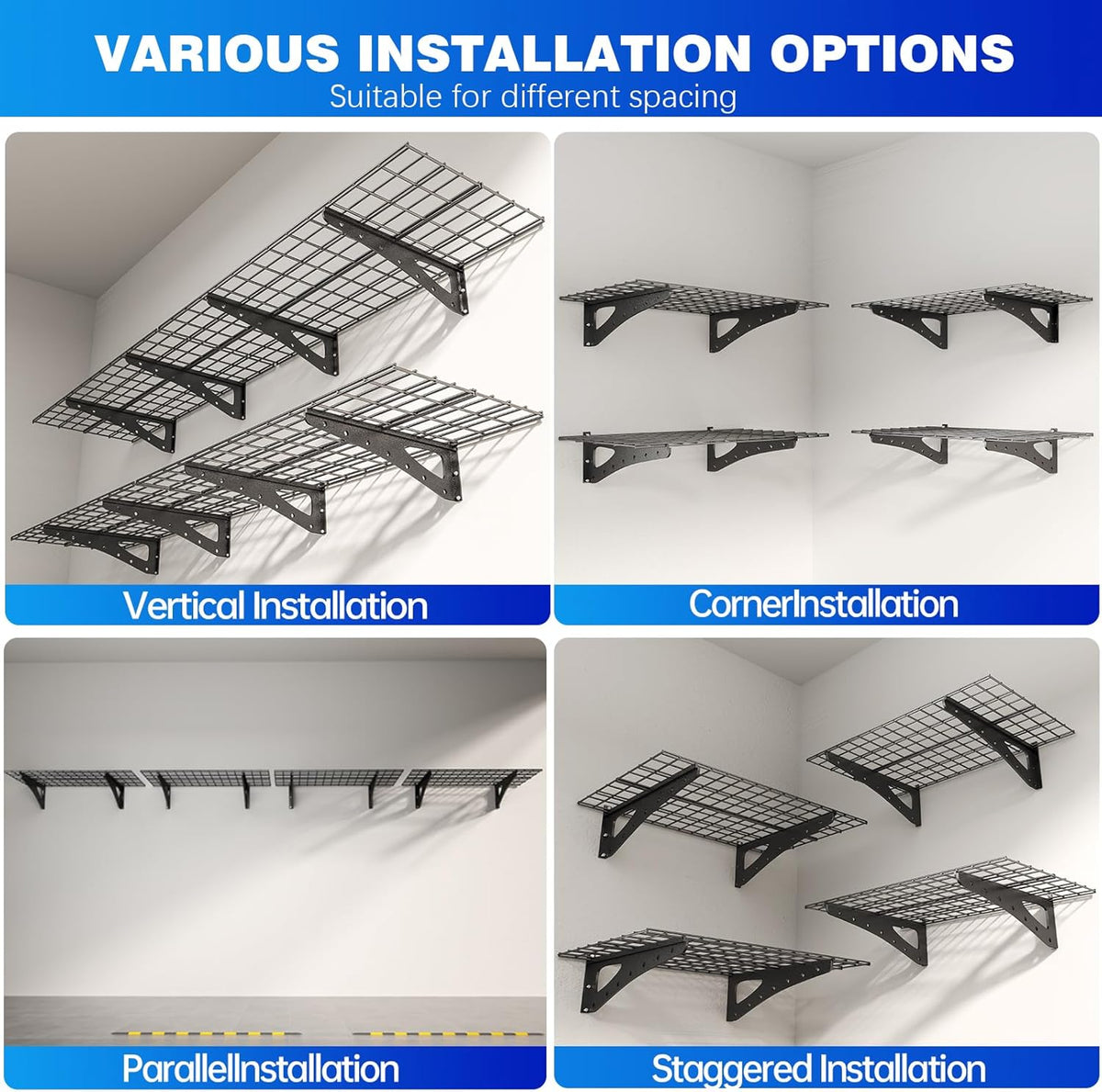 Heavy Duty Garage Wall Shelving, 2x6ft Wall Mounted Storage Shelves for Garage, Closet, Laundry Room, Heavy Duty Walls Shelving, Holds Up to 600 Lbs(Black), 70.86" x 23.6"