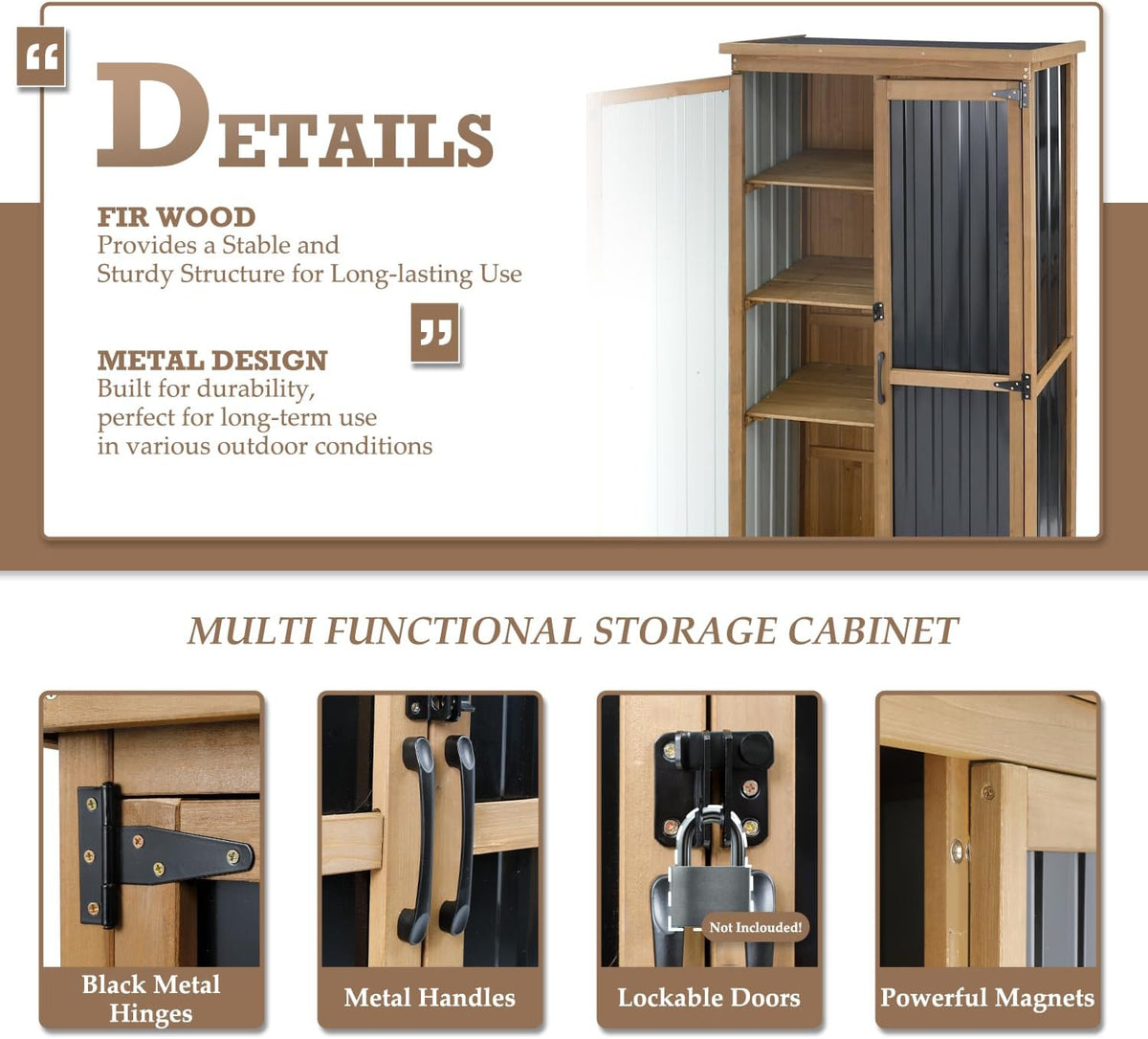Outdoor Storage Cabinet Waterproof with Shelves, Small Storage Shed, Vertical Tall Patio Backyard Garden Storage Cabinet Tool Organizer for Outside