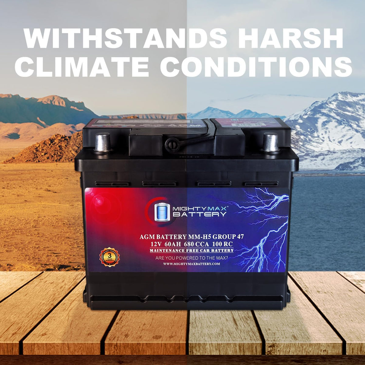 Mighty Max Battery MM-H5 Start and Stop Car BCI Group Size 47 12V 60 AH, 100RC, 680 CCA Rechargeable AGM Car Battery