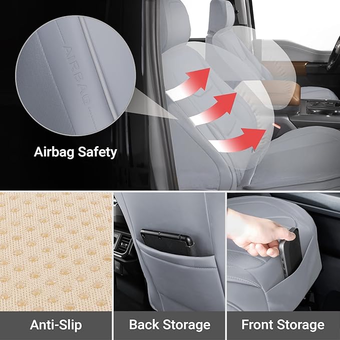 Coverland Custom Fit Car Seat Covers for SUV Compatible with [MDX, Santa Fe Hybrid, Commander, LX 570] Premium Water Resistant Leather Non-Slip Interior Protector [Front Gray - Size Chart A22]