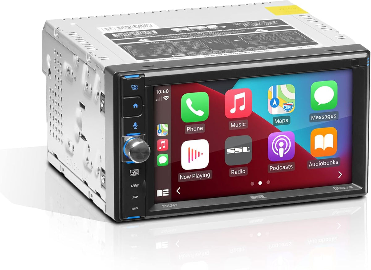 Sound Storm Laboratories DDCP62 Car Stereo - Apple CarPlay, Double Din, 6.2 Inch Capacitive Touchscreen, Bluetooth, No DVD CD Player, AM/FM Radio Receiver, Wireless Remote Control