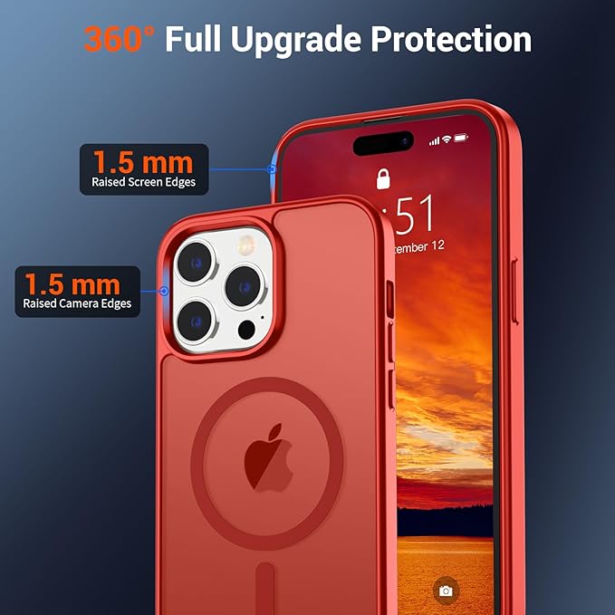 SUPFINE Magnetic for iPhone 14 Pro Case (Compatible with MagSafe) (Military Grade Drop Protection) Slim Translucent Matte Shockproof with Anti-Fingerprint Phone Case,Red