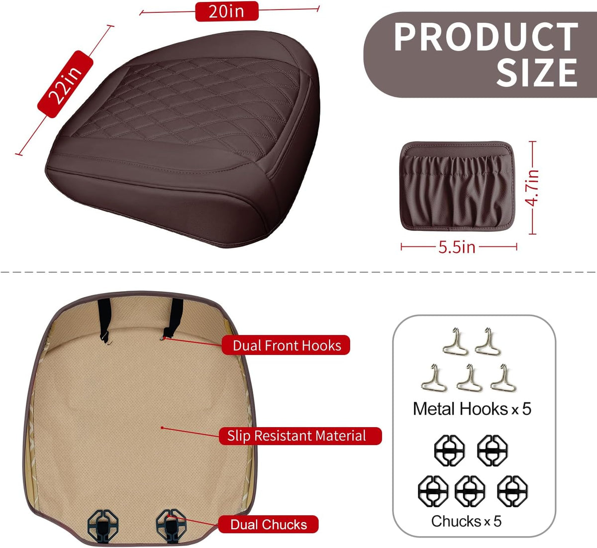 2 Pack Leather Front Car Seat Cover Bottom Car Seat, Anti-Slip and Full Wrap Driver Seat Protectors with Storage Pocket, Luxury Waterproof Bottom Auto Seat Cushion Pad Mat for Most Vehicles(Coffee)