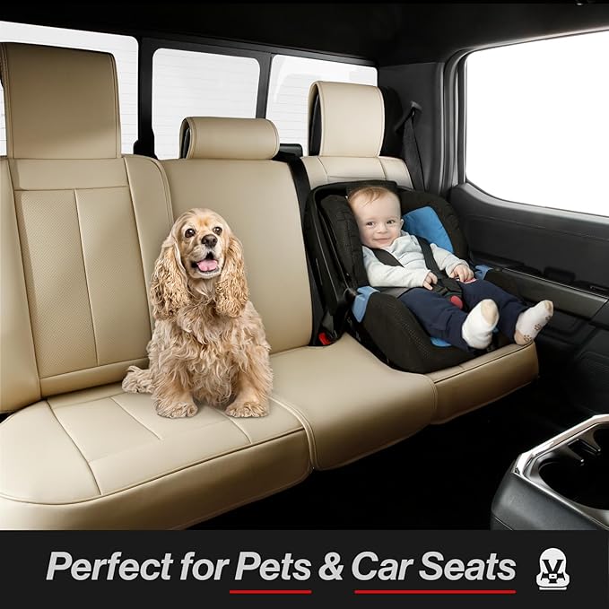 Coverland Custom Fit Car Seat Covers for Car Compatible with [Fiesta, Accord, Civic, Altima] Premium Water Resistant Leather Non-Slip Interior Protector [Full Set Beige - Size Chart X52]