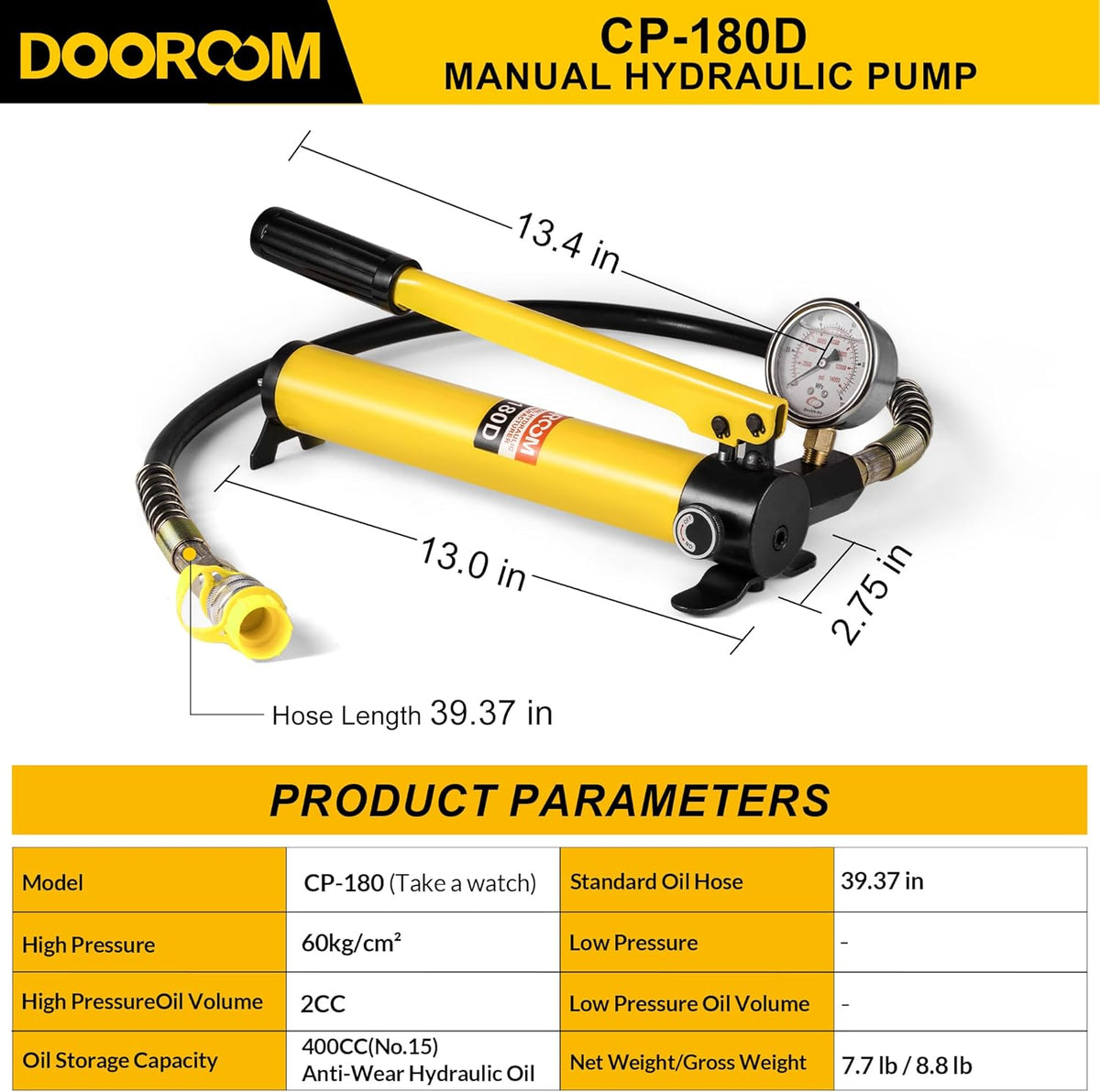 CP-180 Hydraulic Hand Pump with Oil Gauge, Hand Operated Pump Suitable for Separate Hydraulic Tools