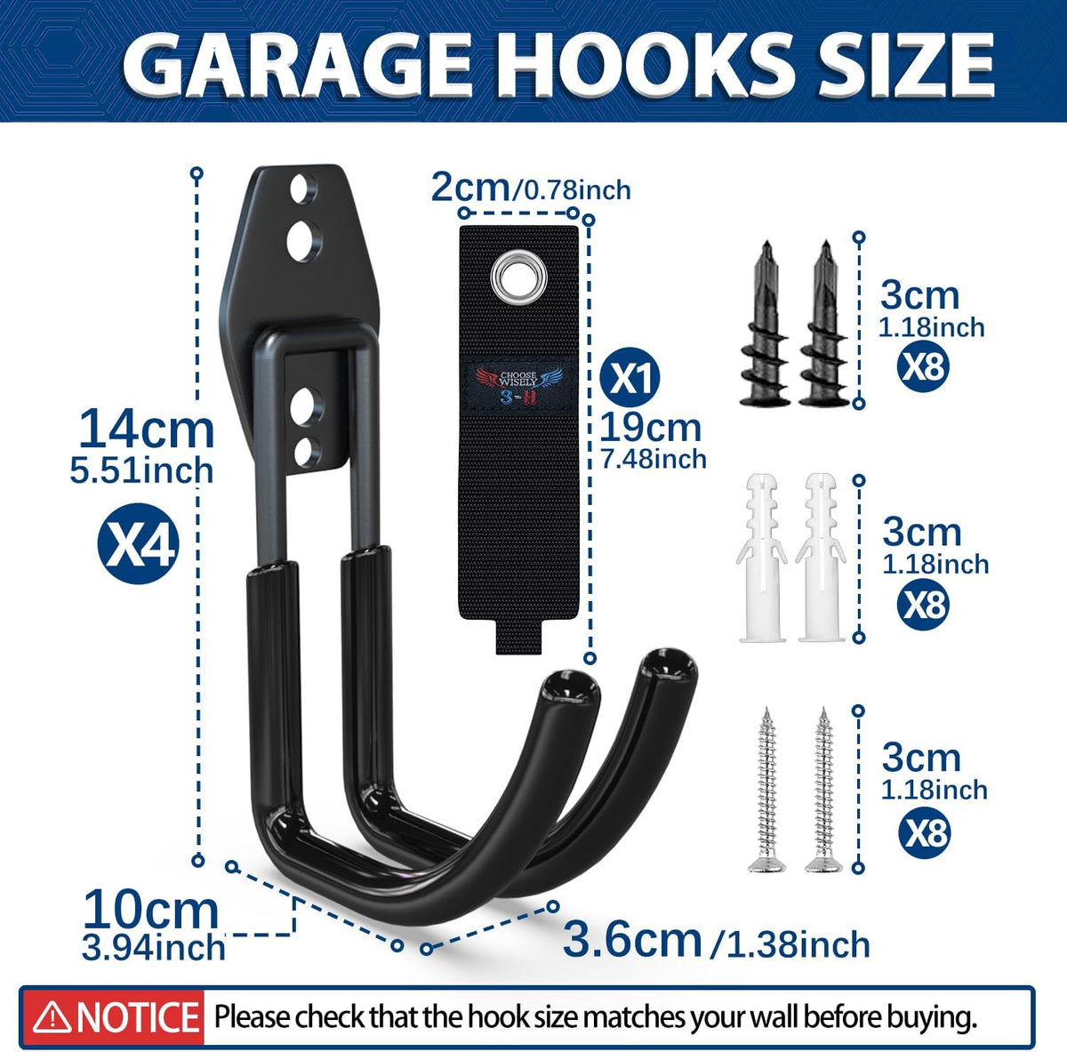3-H Garden Hose Holder Wall Mount 4 Pack,Solid Steel Hose Hanger,Water Hose Holders for Outside,Perfect for Hanging Outdoor Air Hose,Ropes,Pipes,Garden Tools,Ladders,Bikes,Bulk Items(Black)