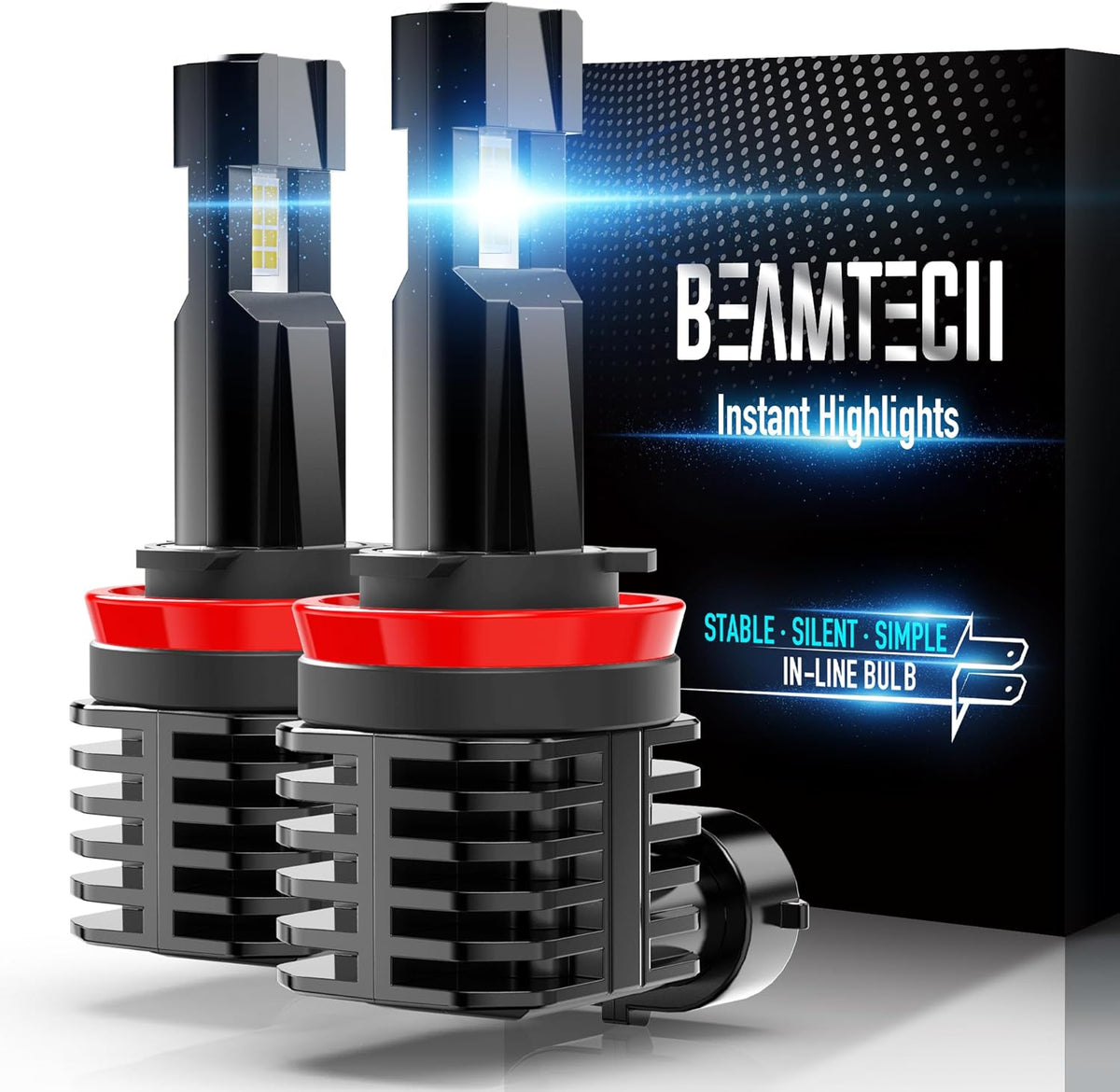 BEAMTECH H11 Bulb, H8 H9 Fog Light Bulb Fanless in Line 6500K Light Bulb Pack of 2