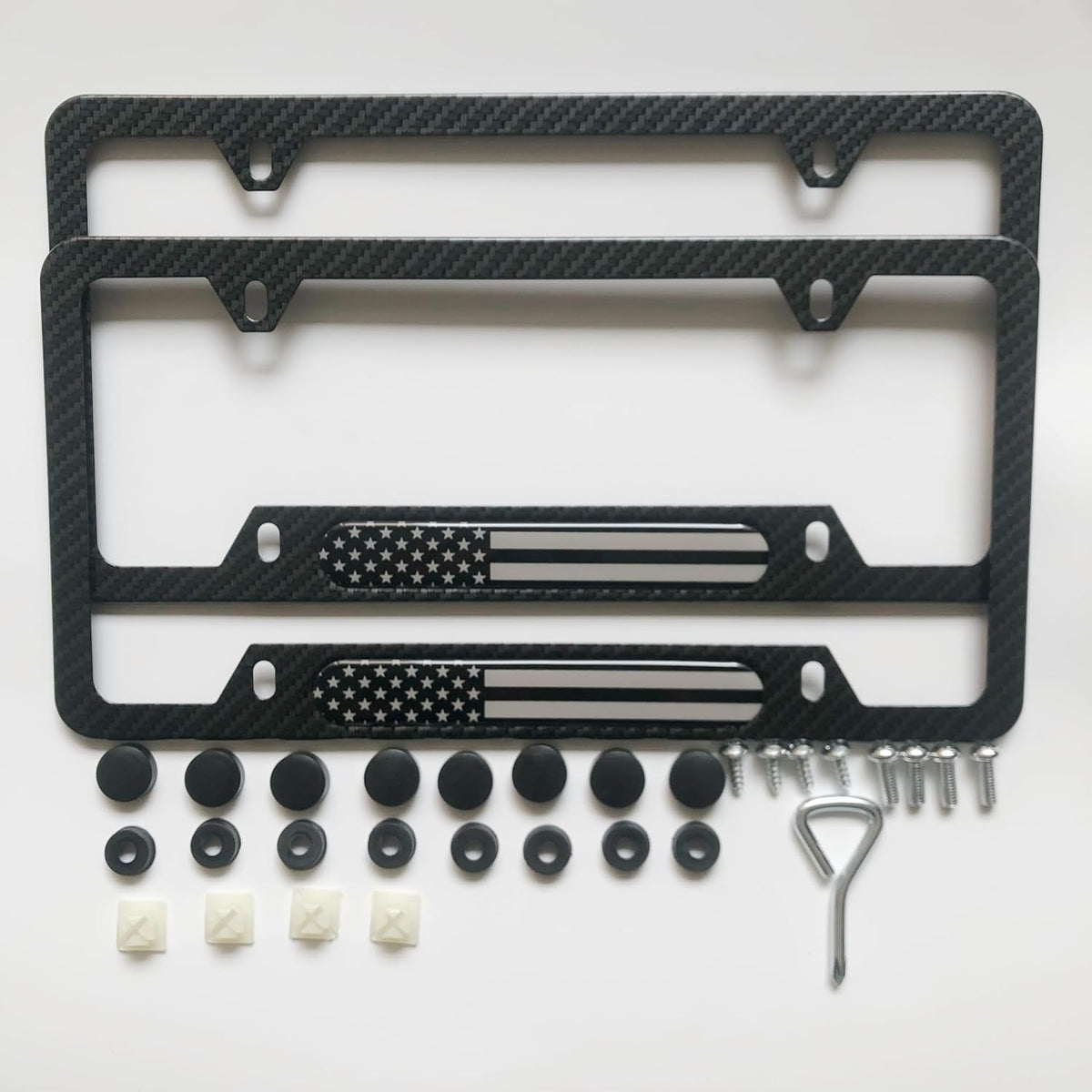License Plate Frames,2 Packs Front Rear Car Tags,Aluminum Alloy License Plate Cover,No Rust,Water Proof,Wear Resistant,Car Accessories (Carbon Fiber USA Flag)