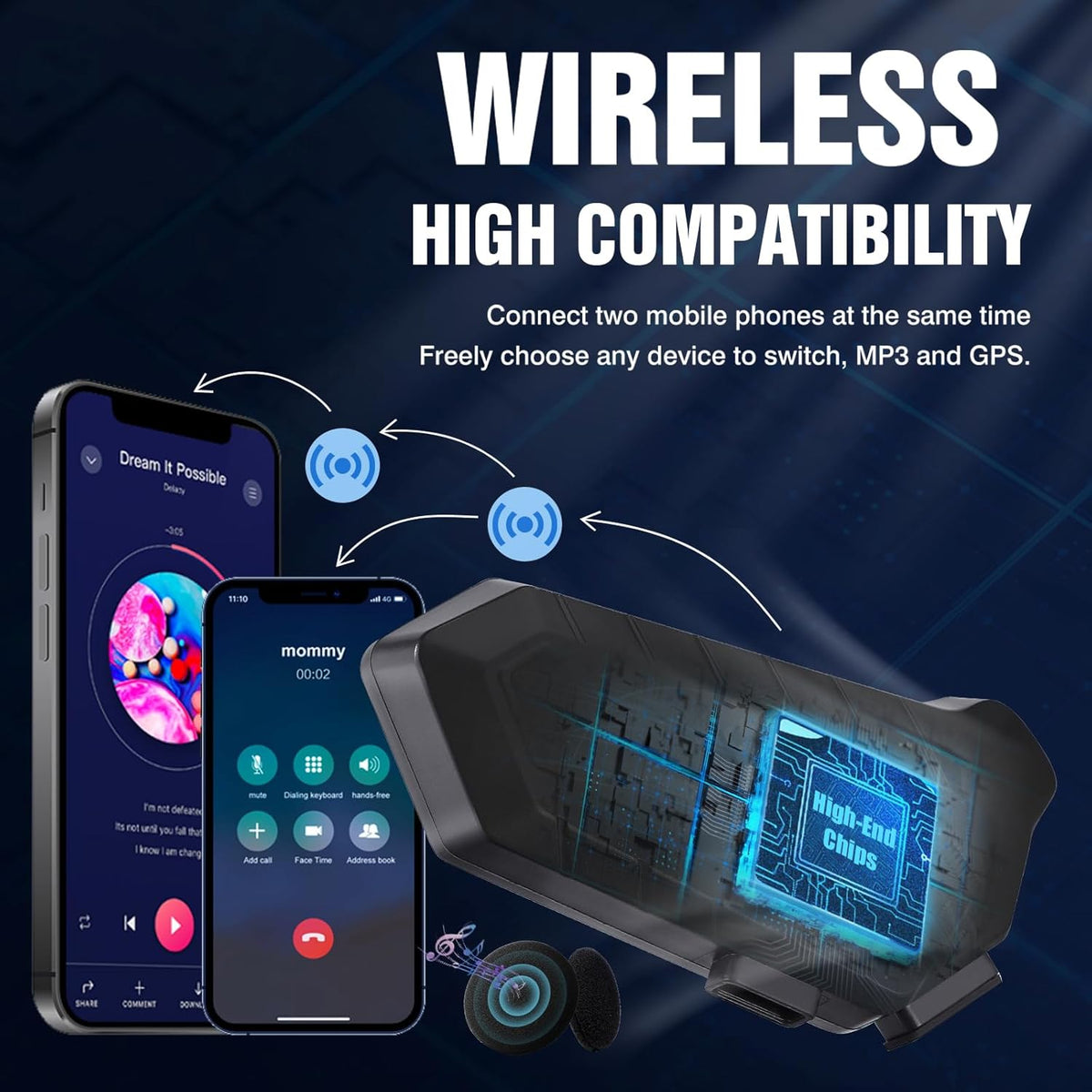 FEYA Motorcycle Helmet Speakers High Battery Life Helmet Headphone IPX6 Automatic Answer/Call Music Control/Intelligent Noise/Wake up Siri, 2 Different Types of Mic - Compatible with All Helmets