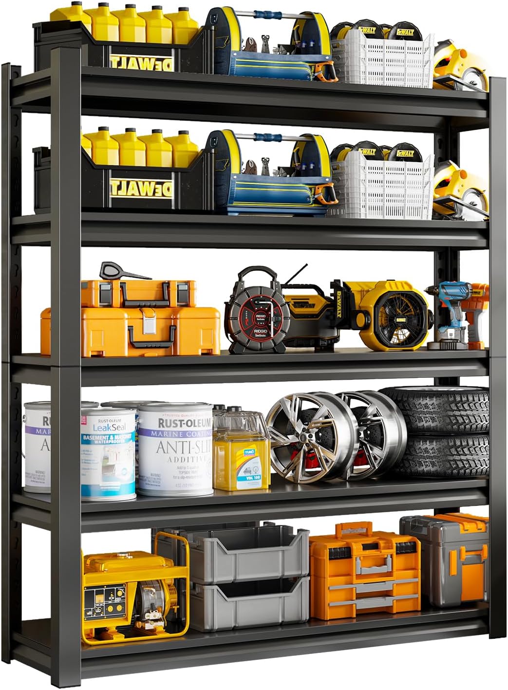 48" W Garage Shelving Unit, Garage Storage Shelves 2800LBS Heavy Duty Shelving, Adjustable 5 Tier Metal Shelves Utility Shelf, Storage Rack for Industrial, Warehouse, Basement (20" D*48" W*72" H)