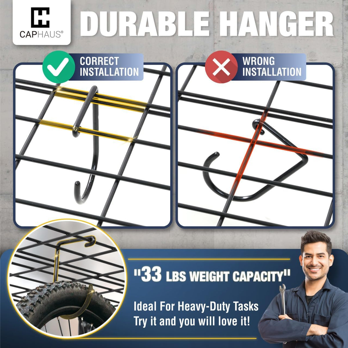 Fencer Wire 96 in. W x 18 in. D Wall Mounted Garage Wall Shelving w/ 4 Hooks, Black Wall Shelf, Heavy Duty Garage Wall Storage System, Garage Organizer Floating Shelves, 1000lb Weight Capacity