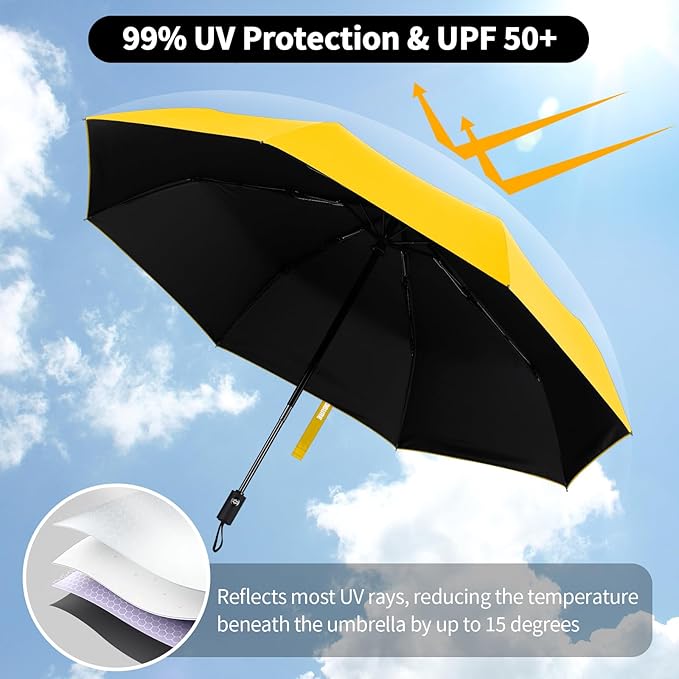 Yoobure Windproof Travel Umbrella - Automatic Umbrellas for Rain, Compact Folding Umbrella with UV Protection, Lightweight Portable Design for Backpack/Walking/Car, Sun & Storm Ready