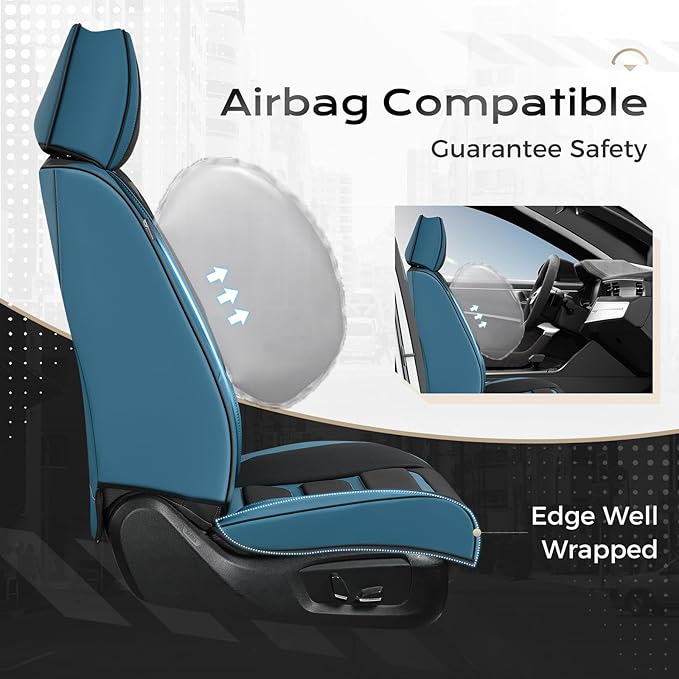 Coverado Car Seat Covers Full Set, Seat Covers for Cars, Front Seat Covers and Back Seat Cover Waterproof Leather Automotive Seat Cover, Universal Car Interior Protectors Cushion for Most Cars Blue