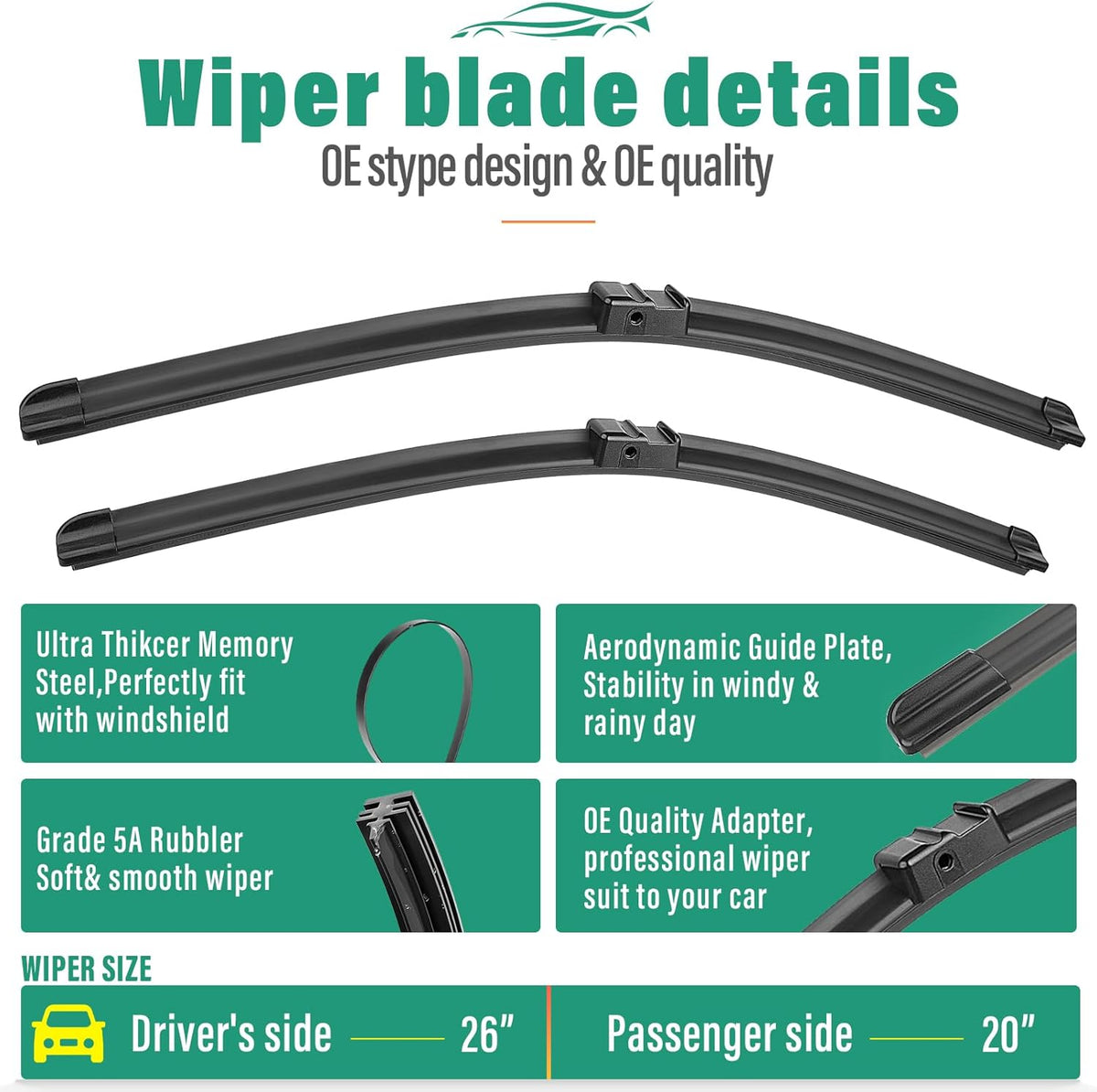 26" 20" 13" Windshield Wiper Blades Replacement for 2011 2012 2013 2014 2015 2016 2017 BMW X3 Premium All Weather Front Rear Wipers Set - OEM Quality (Pack of 3)