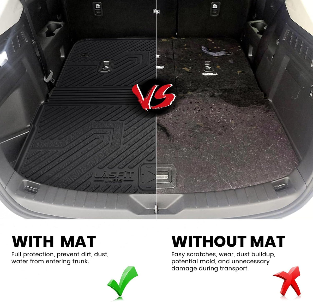 LASFIT Cargo Mat and Backrest Mat for Mazda CX-90 / CX 90 PHEV 2024 2025 7&8 Seats(Not for 6 Seats) TPE Custom Fit All Weather Trunk Mat Liner Waterproof CX90/CX90 PHEV Cargo Tray Accessories, Black