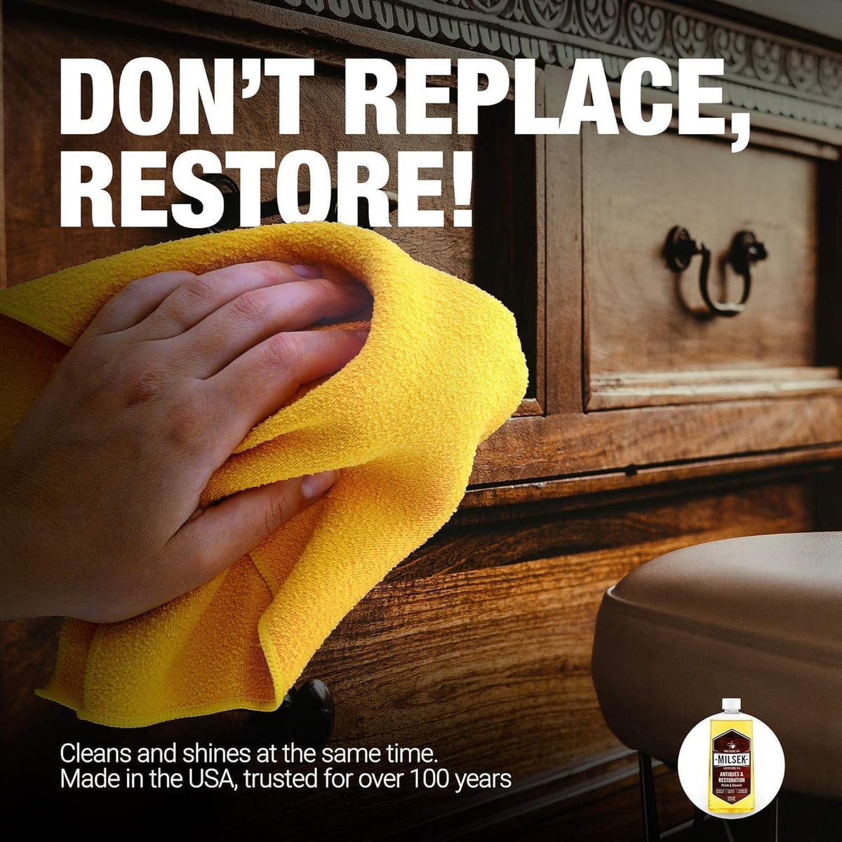 Milsek Antiques & Restoration Polish & Cleaner - Home Essential Cleaning Supplies for Home Improvement of any Wood Antiques or Heirlooms - 12 Fl Oz (Pack of 12)