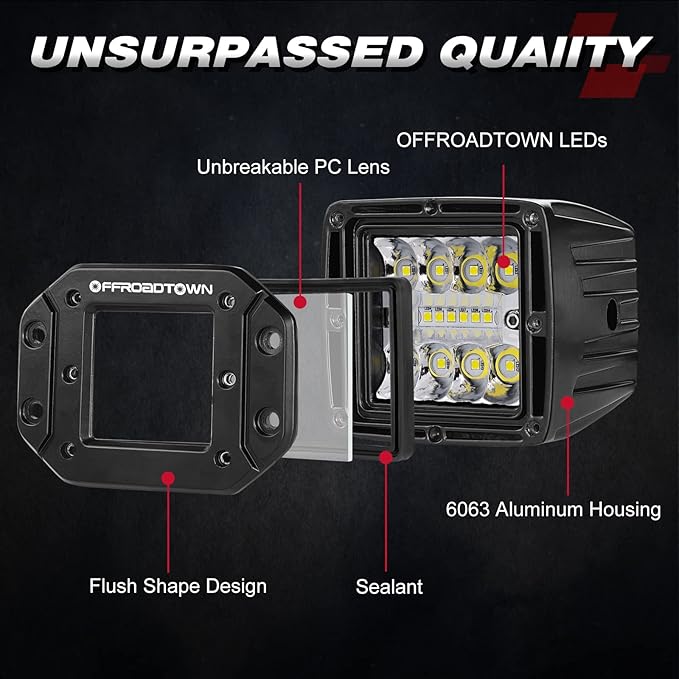 Flush Mount LED Pods, OFFROADTOWN 2pcs 5'' 78W Driving Light Work Lights Flush LED Light Bar Super Bright Fog Off Road Lights for Truck UTV ATV SUV Boat 4x4 Car