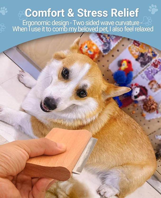 Dog Brush for Shedding | Pet Hair Removal Tool, Cat Grooming Supplies, Deshedding Dog Brush | Combs for cleaning and grooming short and long hair (L (5.3 Inch))