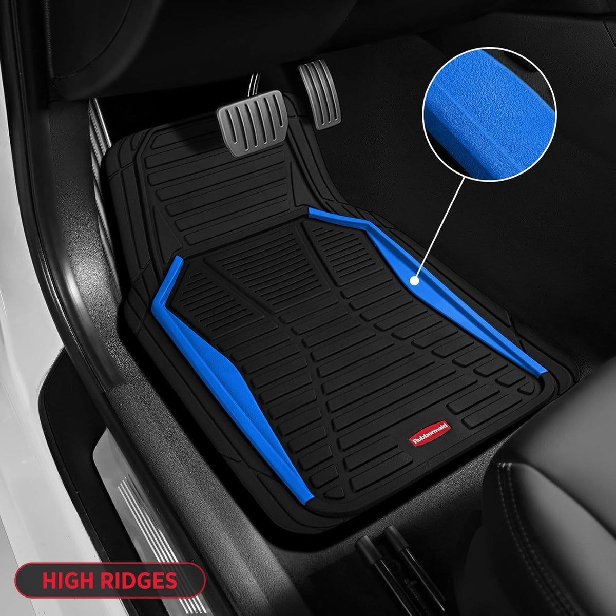 Rubbermaid Car Mat Full Set All-Weather Heavy-Duty 4 Pieces– Trim-to-Fit Universal Car Mats Full Set – Waterproof Rubber Floor Liners for Most Trucks, SUVs, Vans, and Sedans-Blue