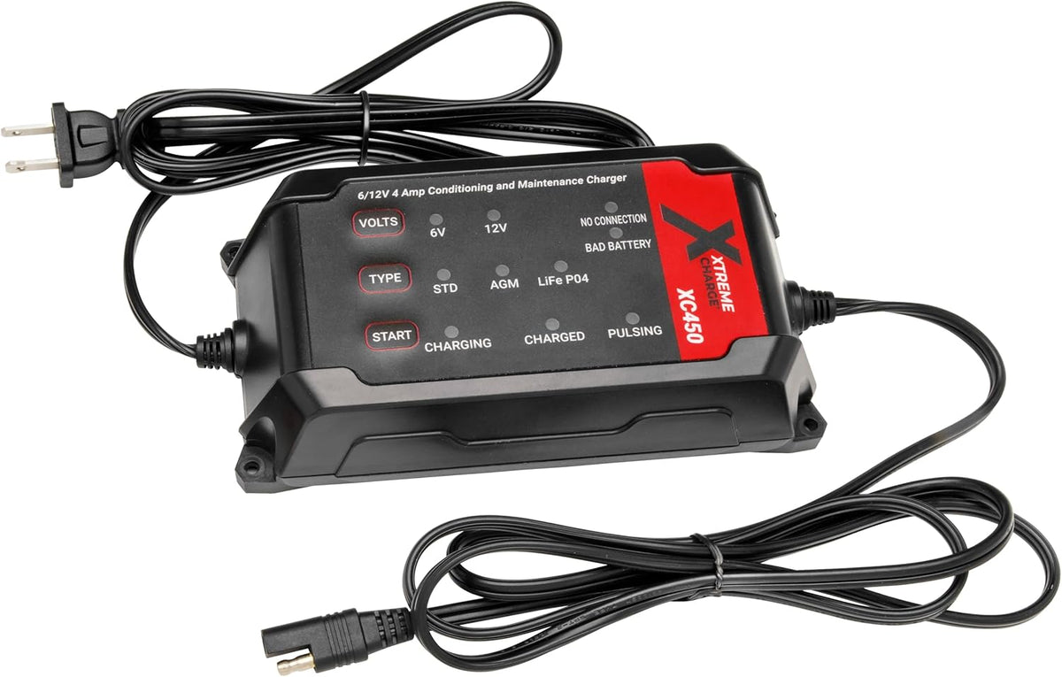 PulseTech XC450 Xtreme Charge 4 AMP Smart Battery Charger Maintainer, Trickle Charger | Test, Charge, Condition & Maintain All 6V/12V Batteries: Lead Acid, LiFeP04, Lithium, VRLA, AGM, Gel & Flooded
