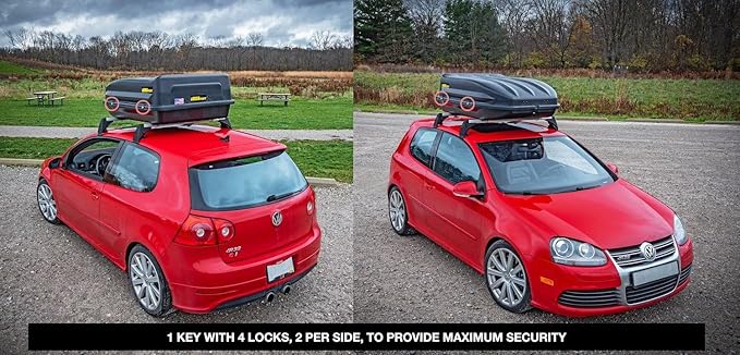 JEGS Rooftop Cargo Carrier for Car Storage - Large Roof Rack Style Carrier - Heavy Duty Weatherproof Storage - Made in USA - 18 Cubic Ft - 110 Lb Capacity - Aero Hard Shell