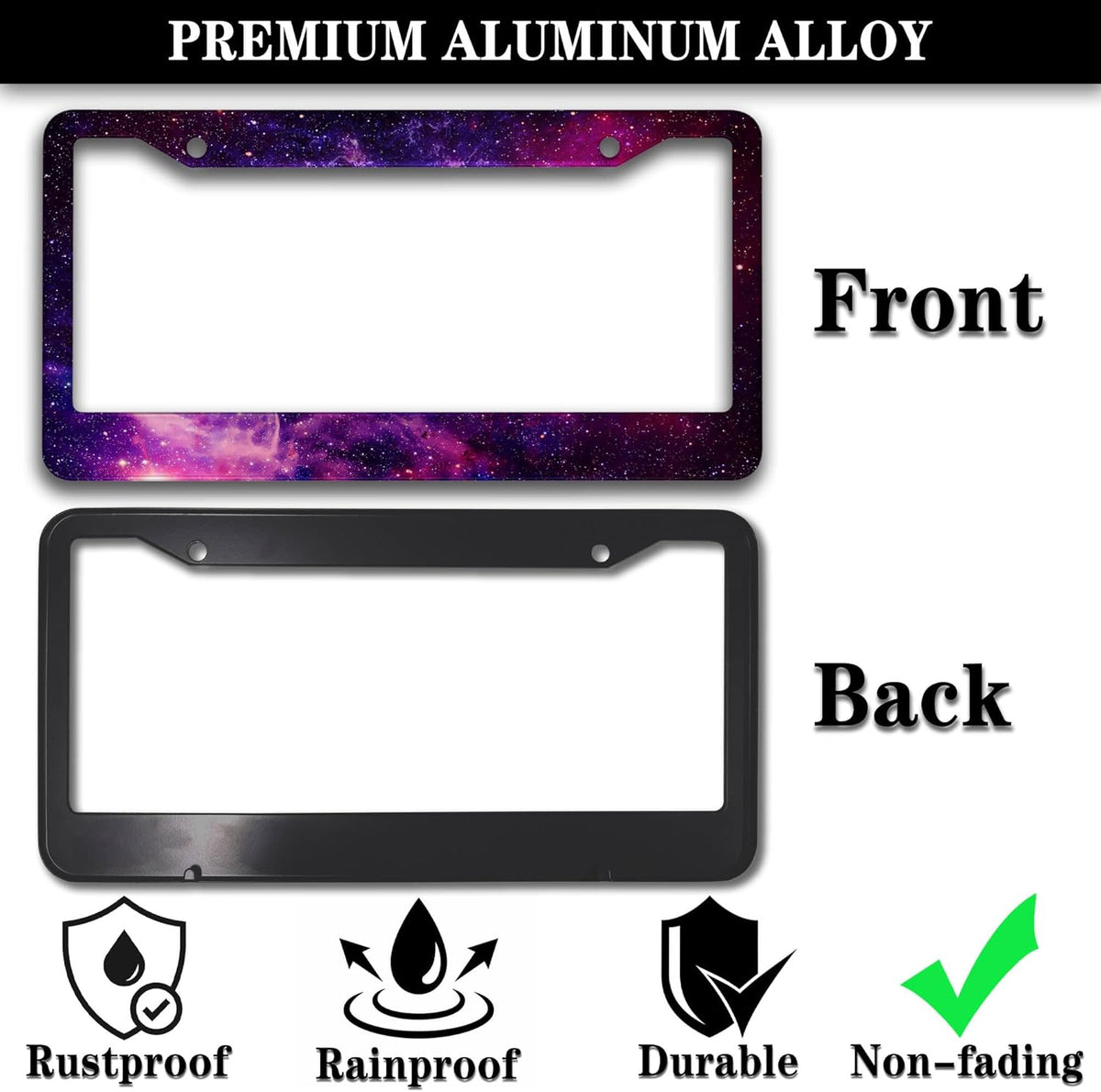 License Plate Frames Multicolor License Plate Cover Beautiful Galaxy Space Universal Aluminum Car Accessory 2 Pack with Screw Covers Set
