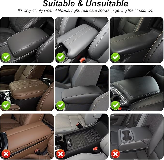 Upgraded Car Center Console Cover Fit for Land Cruiser Faux Leather Car Armrest Cover Cushion with 2 Storage Bags,Car Armrest Storage Box Interior Accessories(Black&Redline)