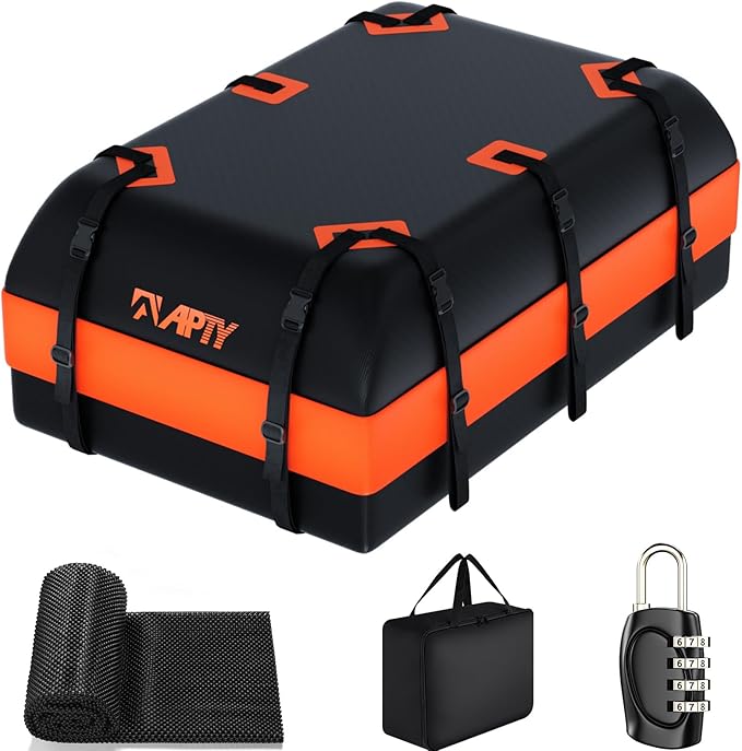 23 Cubic Feet Car Rooftop Cargo Bag Carrier, Soft Roof Top Luggage Bag for All Vechicles with/Without Racks - with Waterproof Zip, Luggage Lock, Anti-Slip Mat, Storage Bag, Door Hooks