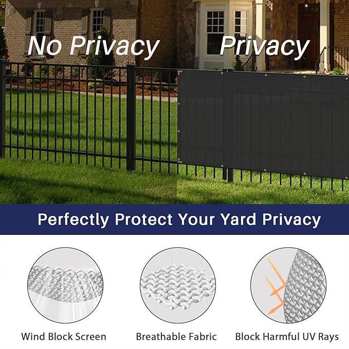 Windscreen4less Privacy Fence Screen Heavy Duty Windscreen Fencing Mesh Fabric Shade Net Cover with Brass Grommtes for Outdoor Wall Garden Yard Pool Deck, 8'x45' Black