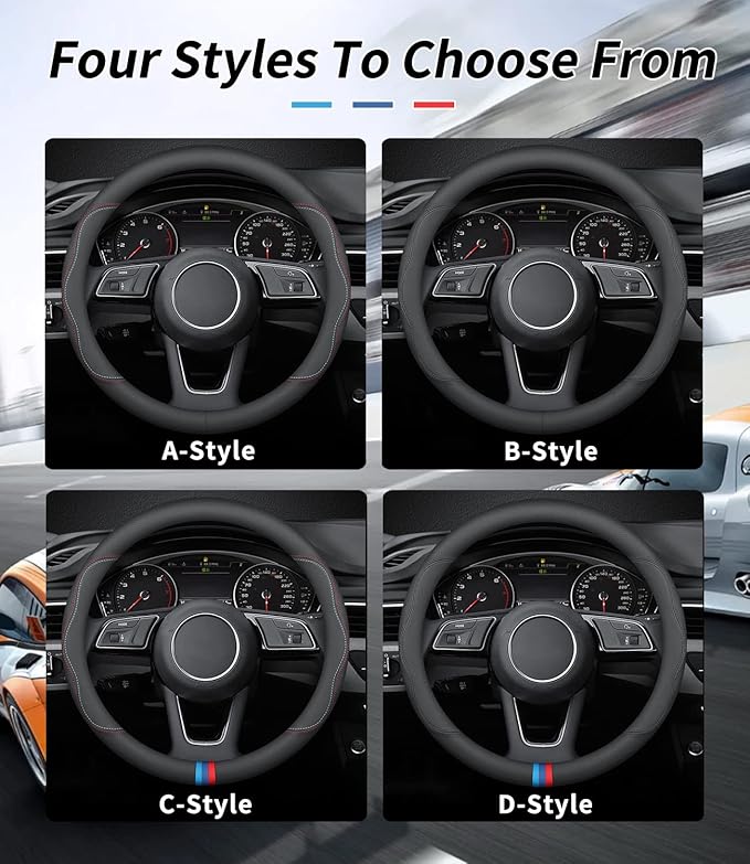 Custom-Fit for Mini Steering Wheel Cover, Premium Leather Car Steering Wheel Cover with Logo, Non-Slip, Breathable, for Mini Accessories (A-Style,for Mini Cooper)