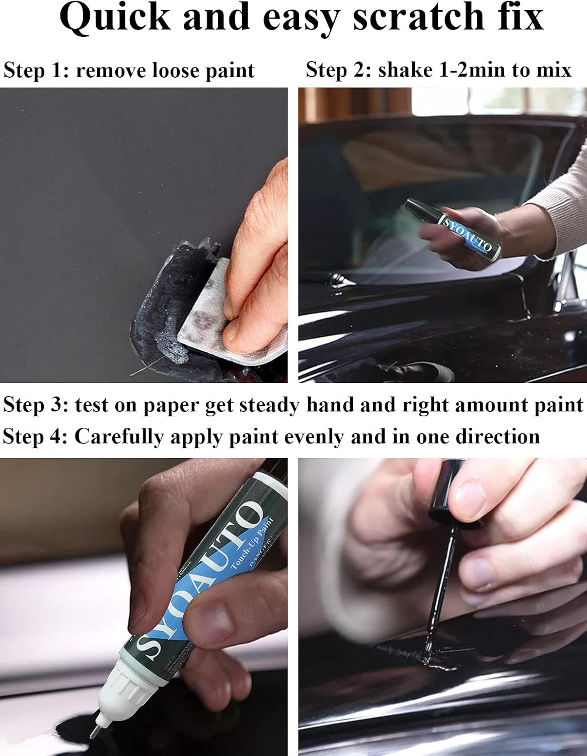SYOAUTO Pearl White Touch Up Paint for Cars Auto Touch up Paint Scratch Repair Pen Brush and Tip 2 in 1 Pearl White