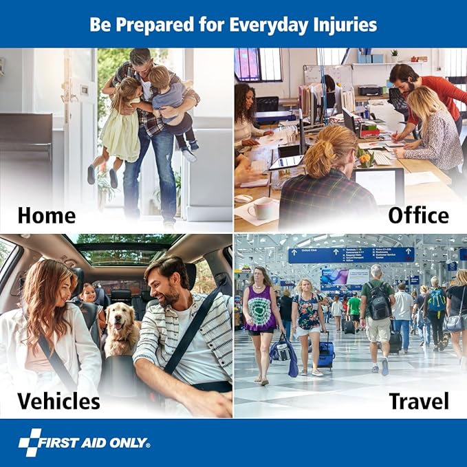 First Aid Only 298 Piece All-Purpose Emergency First Aid Kit for Home, Office, Car, Apartment, Dorm, and Camping, Travel-Friendly Compact Pouch Fits in Backpacks, Suitcases, Cabinets, and Drawers