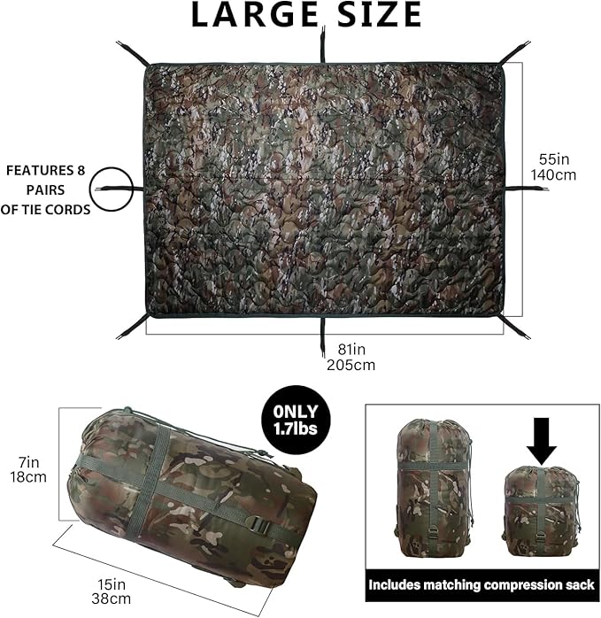 Camo Poncho Liner, Army Blanket, Military Sleeping Bag, with A Compression Carrying Bag, for Traveling, Hiking, Camping, Outdoor Survival, Car Blanket