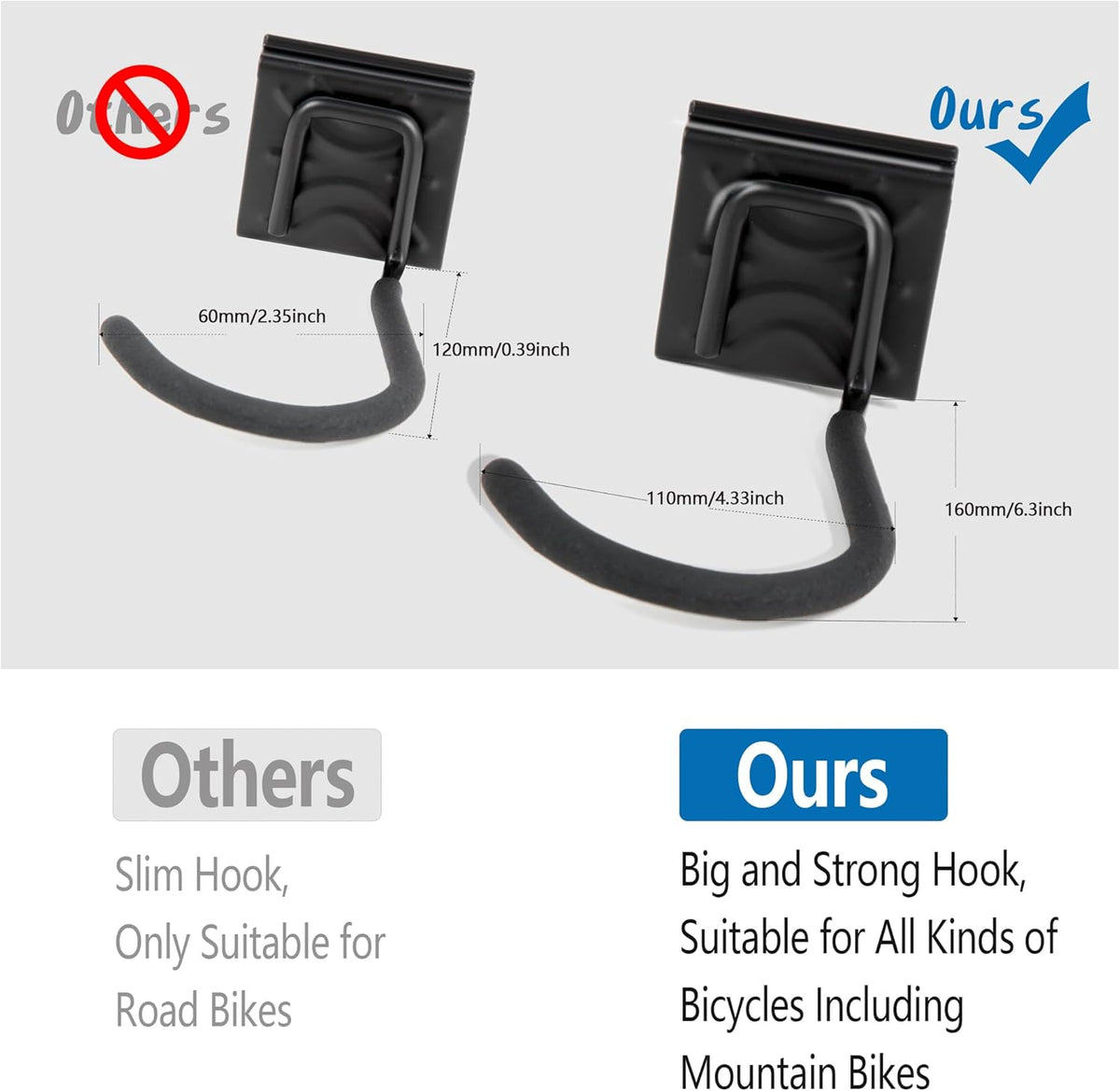 Sinoer Bike Storage Rack,Bike Wall Rack, Bike Storage Wall Mount for 6 Bikes + 5 Helmets Tool Storage Hook Adjustable for Garage or Home Vertical Bike Rack, 20 inches / 511mm - 3 Rails