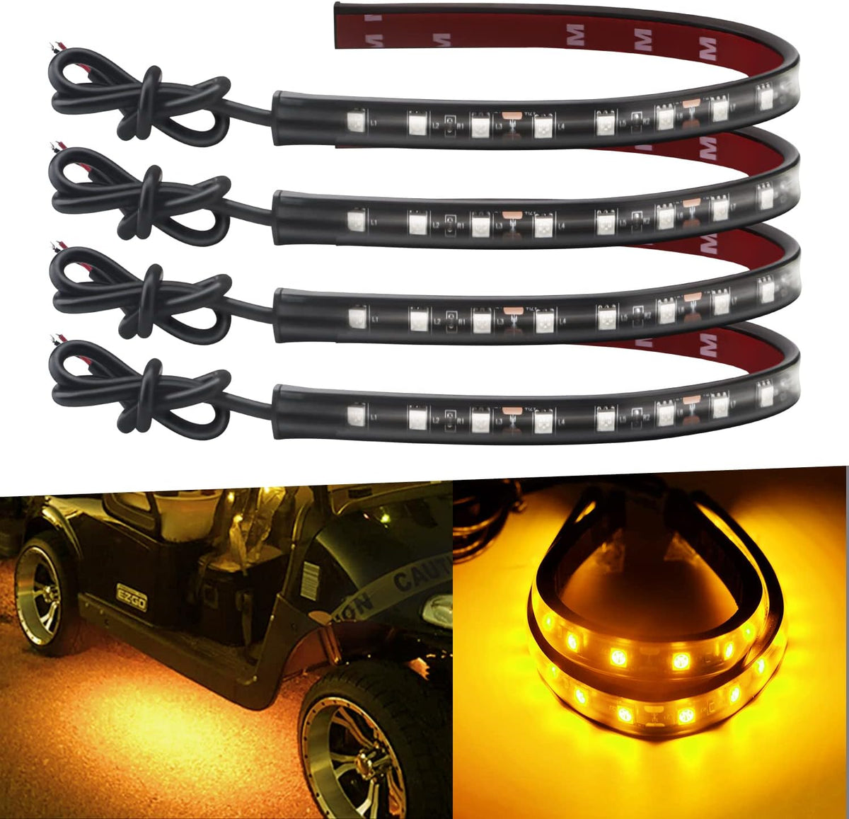 Keiurot 12V Led Light Strip 32CM Waterproof Led Light Strips for Cars Motorcycles Golf Cart Interior & Exterior Marine Boat Amber Led Strip Lights 12V 5050 18SMD,Pack of 4