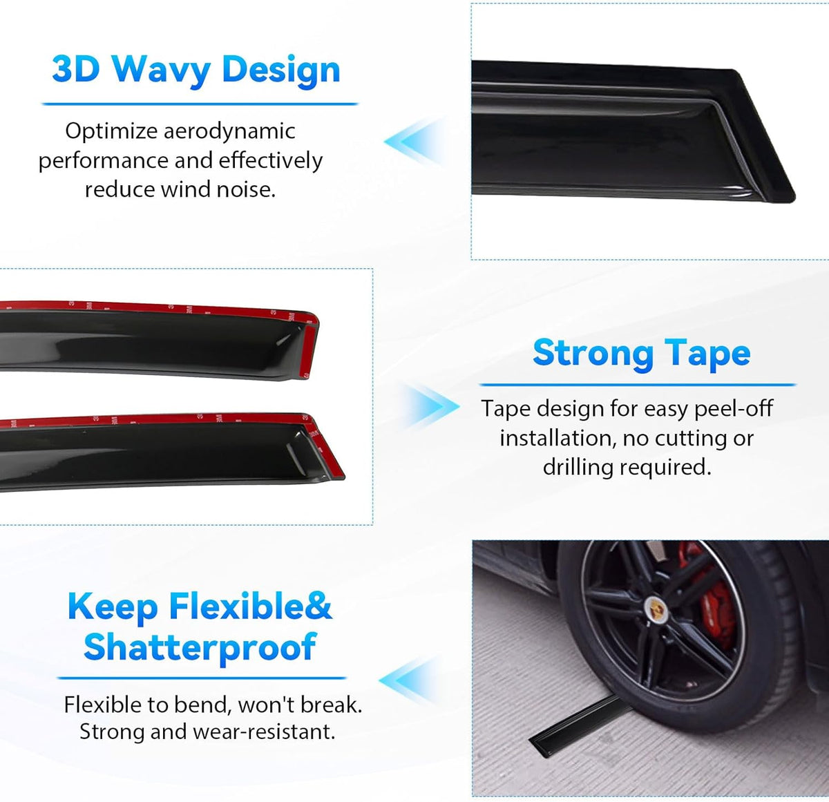4pcs Front+Rear Smoke Tint Sun/Rain Guard Outside Mount Tape-On Vent Window Visors Compatible with 07-10 Sebring 11-14 200 Sedan