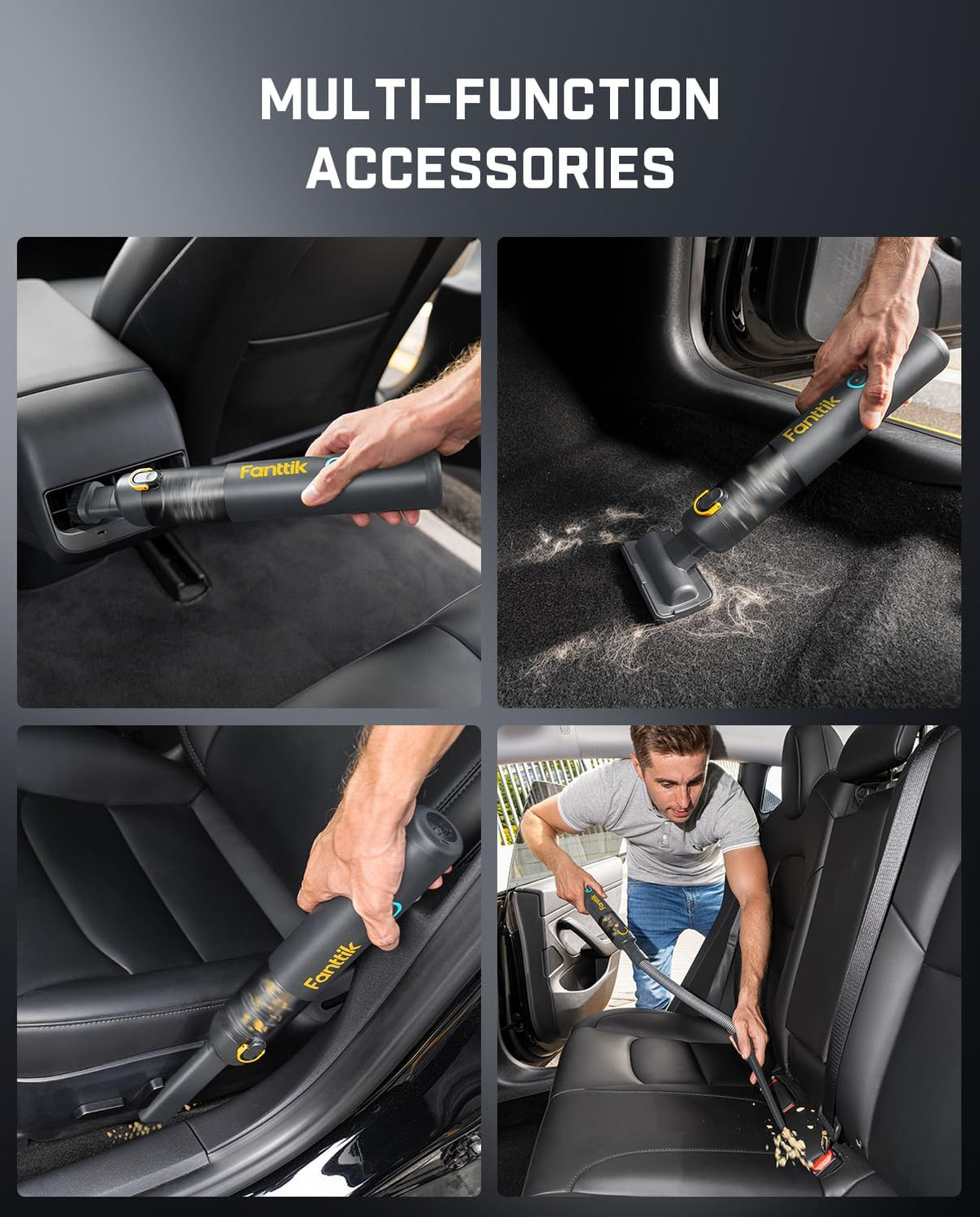 Fanttik Slim V8 APEX Car Vacuum, 4-in-1 Portable Mini Cordless Vacuum with 19000pa Suction Power, Type-C Charge, 2 Suction Modes, Handheld Vacuum for Car, Office Desk, Keyboards (Gray)