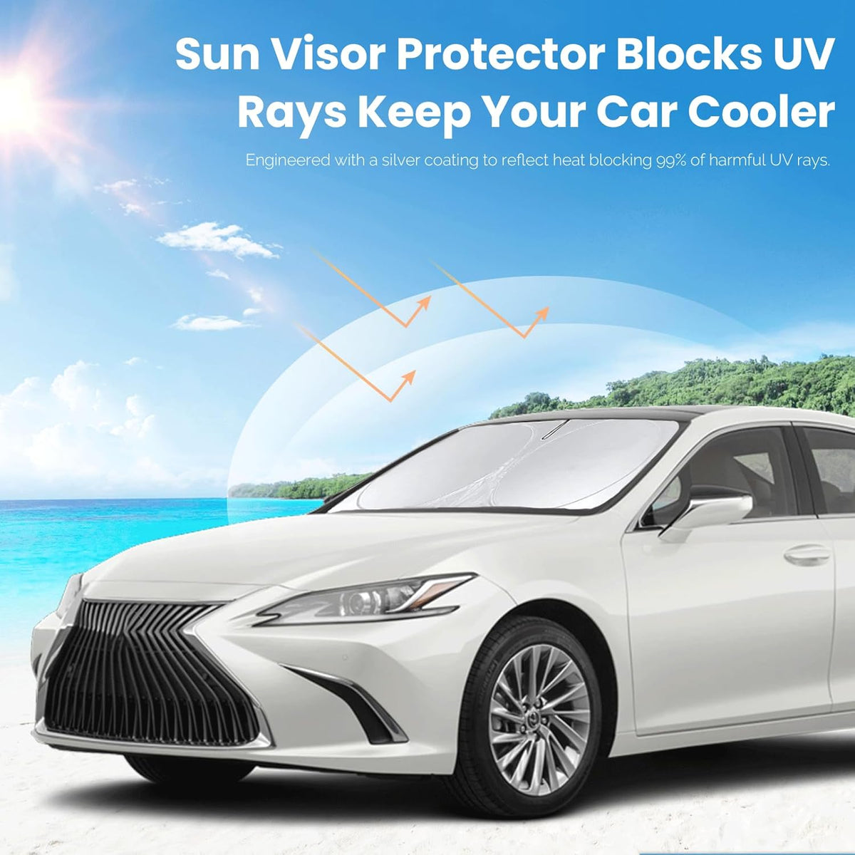 Sunshade for Lexus ES 2019-2024 2025 ES250 ES300h ES350 Sedan Sun Shade Windshield Cover Front Window Shield 210T Reflective Sun Visor Protector Blocks 99% UV Rays Car Accessories