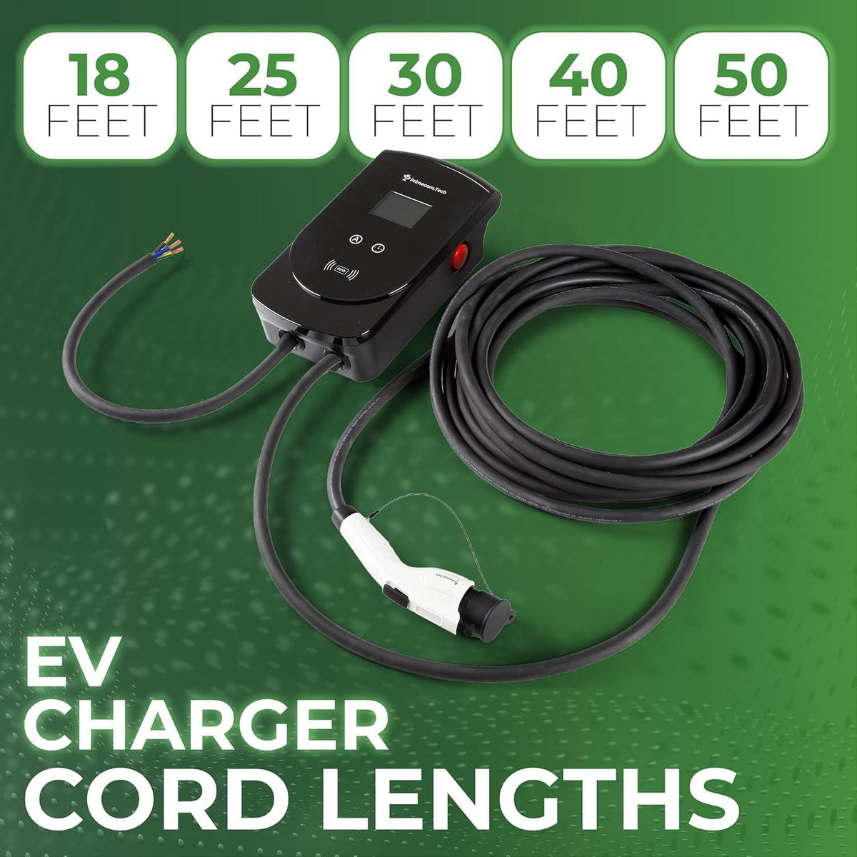 PRIMECOM 80 Amp 22KW 220Volt Level-2 18ft to 50ft Cord Lengths 20X Fast Smart Electric Vehicle EV Charging Station Ford Transit F-150 Lightning Lucid Air Polestar TeslaXS Taycan (40 Feet)