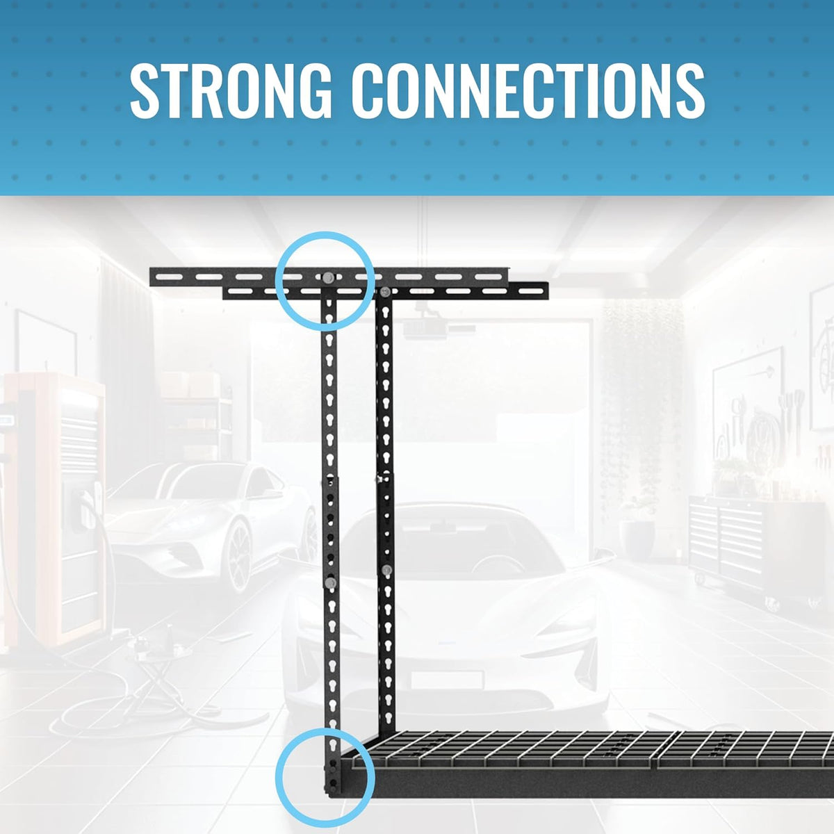 MonsterRax Overhead Garage Storage Rack 2x8, Ceiling Mounted Shelving, Adjustable Hanging Organizer, Heavy Duty Steel, 350 Pound Capacity, Color: Hammertone, Adjusts 18-33" from Ceiling