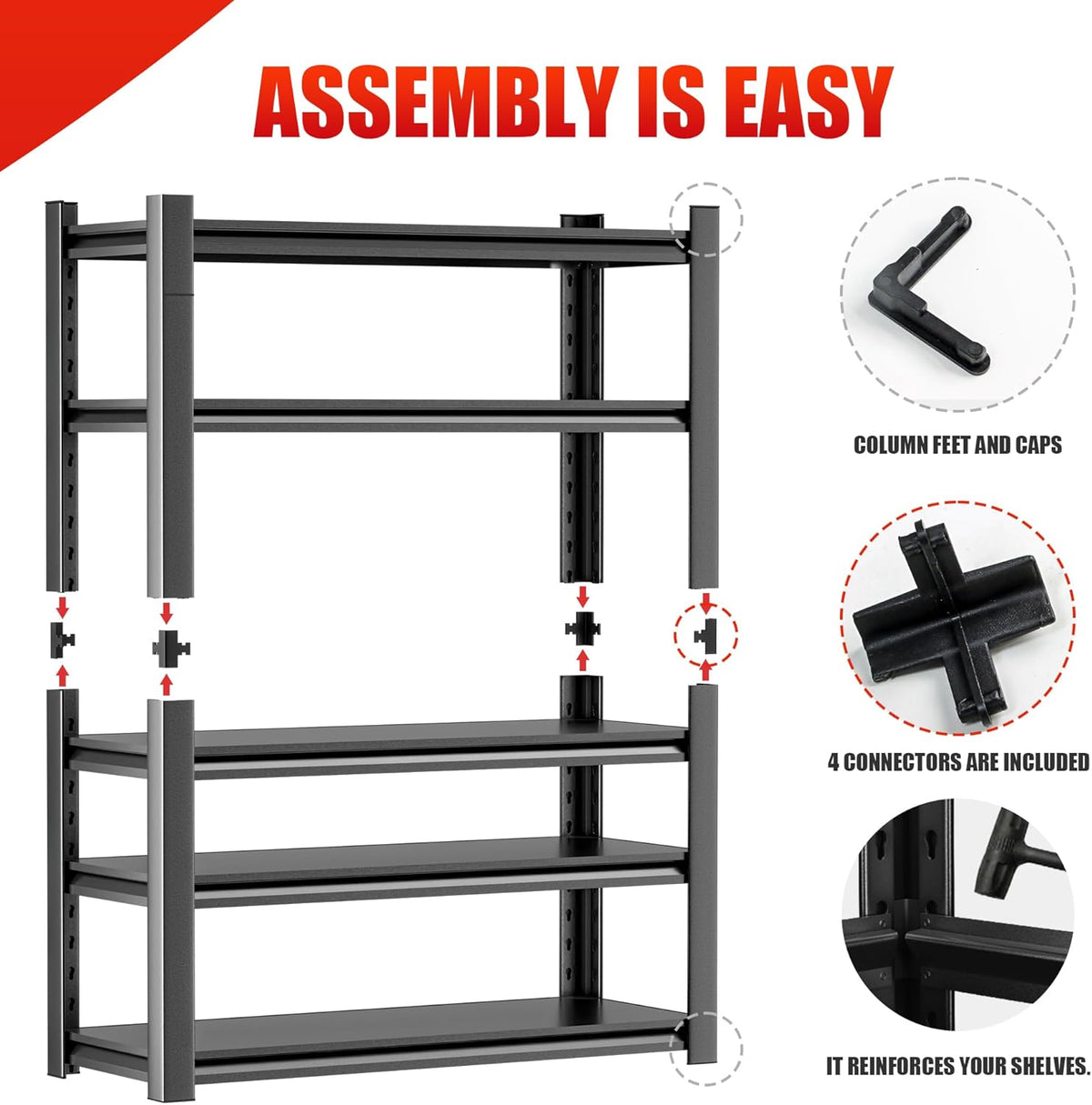 Heavy Duty Metal Storage Rack Shelving for Garage, 5 Tier Shelving Unit - Garage Storage Shelf, Industrial Utility Shelving, Durable Metal Shelf Organizer, Garage Shelving 24"D x48"W x72"H（5 pcs）