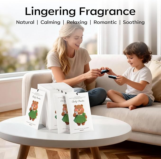 MYARO 12 Packs Baby Powder Scent Sachets Room Air Freshener for Closet Drawer Clothes Storage Small Space Odor Eliminator
