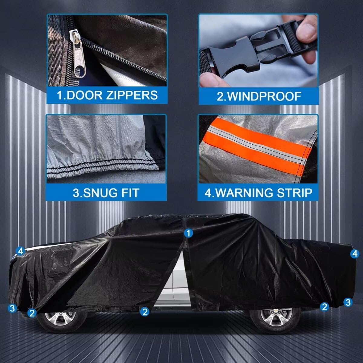 Ford F100 Truck Cover Custom Fit 1953-1983 Regular/Extended/Crew Cab Short/Long Bed(6.4'-8.5') with Door Zipper, 10 Layers Outdoor Pickup Truck Cover Waterproof All Weather, Wind Dust Sun Protector.