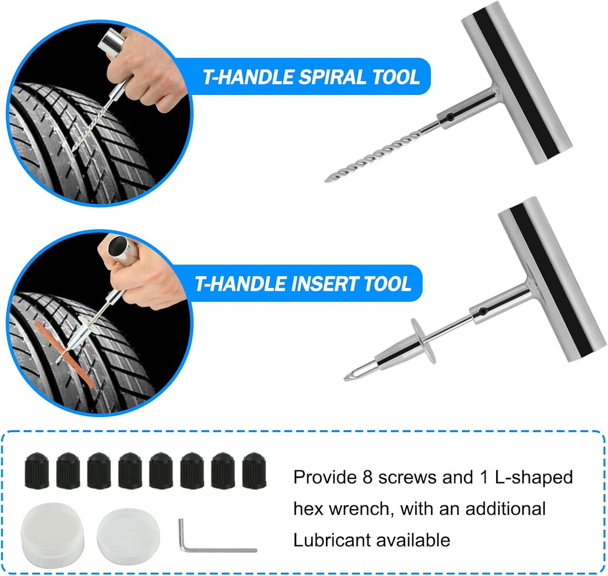 Tire Repair Kit, Tire Inflator Portable Air Compressor, Heavy Duty Flat Tire Repair Kit With 12V Air Pump For SVU, Car, Motorcycle, Truck, RV And Other Tire Repair