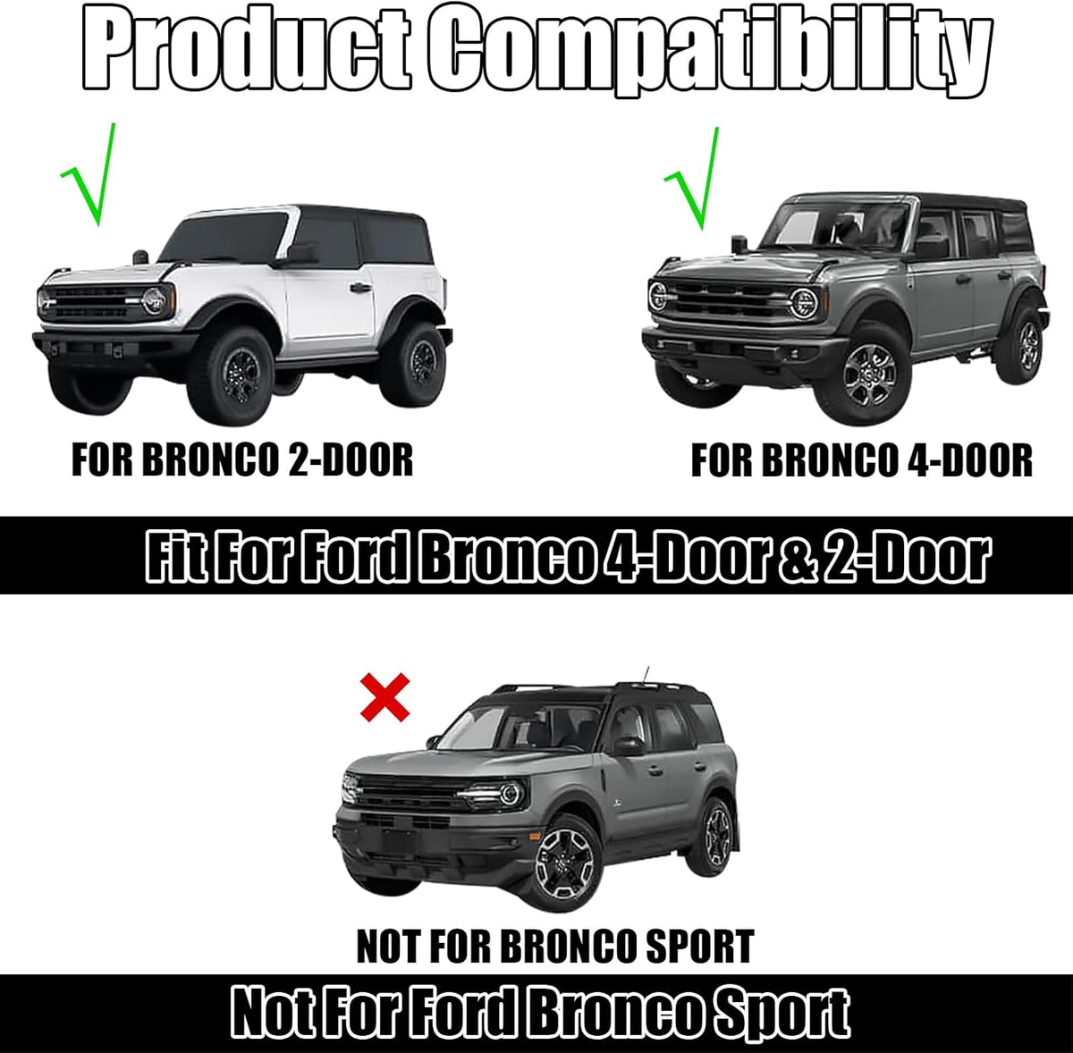 Hood Deflector Hood Protector Compatible with Ford Bronco 2/4 2024 2023 2022 2021 Gloss Carbon Fiber Hood Protector Bug Deflector Stone Guard(Not for Bronco Sports)